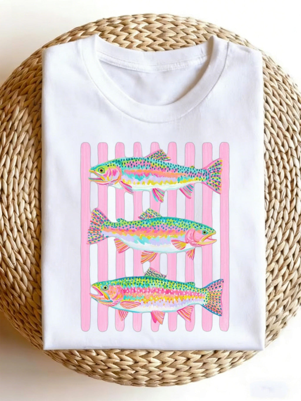Preppy Rainbow Trout Fishing Shirt Colorful Fish Graphic Tee