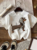 Cool Dachshund T-Shirt Women Cute Wiener Dog With Leopard Bandana And Sunglasses Graphic Tee