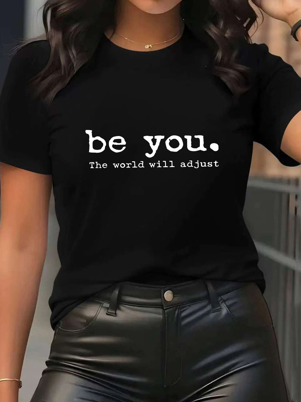 Be You. The World Will Adjust Women's Inspirational Graphic T‑Shirt, Motivational Slogan Short‑Sleeve Crew Neck Casual Summer Tee Tops