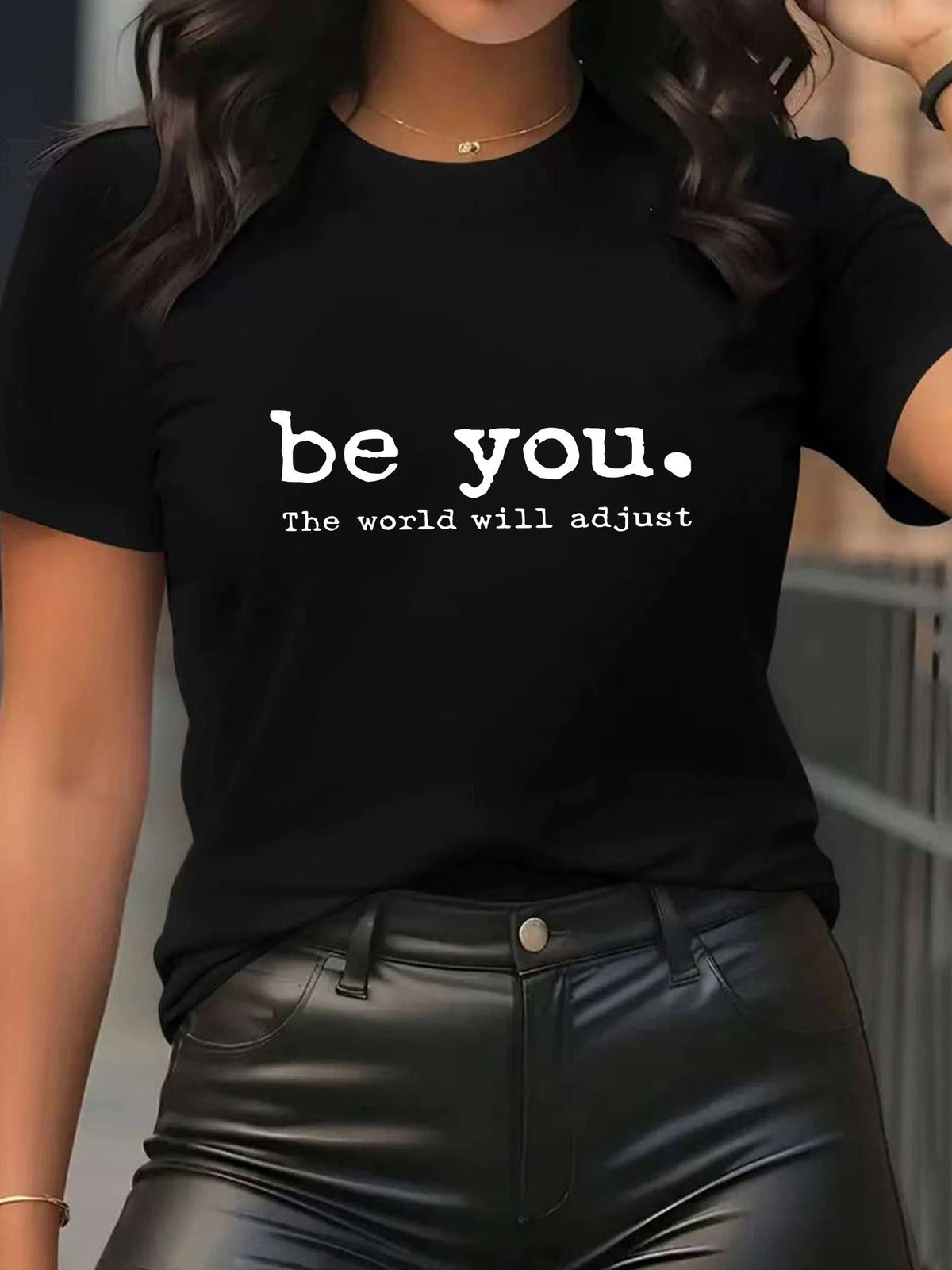 Be You. The World Will Adjust Women's Inspirational Graphic T‑Shirt, Motivational Slogan Short‑Sleeve Crew Neck Casual Summer Tee Tops