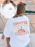 Women's Casual Short-Sleeve Crew-Neck T-Shirt with Sunset Graphic