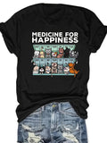Medicine For Happiness T-Shirt Funny Cat Lover Weekly Pill Organizer Cats Graphic Short Sleeve Tee