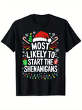 Most Likely to Start The Shenanigans Shirt Family Christmas T-Shirt, Suitable for Unisex Casual Round Neck Short Sleeve TShirt