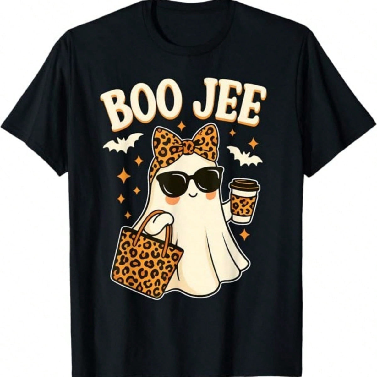 100% Cotton Printed T-Shirt Boo JEE Boojee Ghost Halloween Women Girls Feminine Holiday Graphic Soft Breathable Lightweight Casual Top