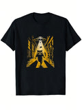 Casual Graphic T-Shirt (Alien Encounter with Animal Theme) – Black Short-Sleeve Crew Neck Fun Essential Design T-Shirt