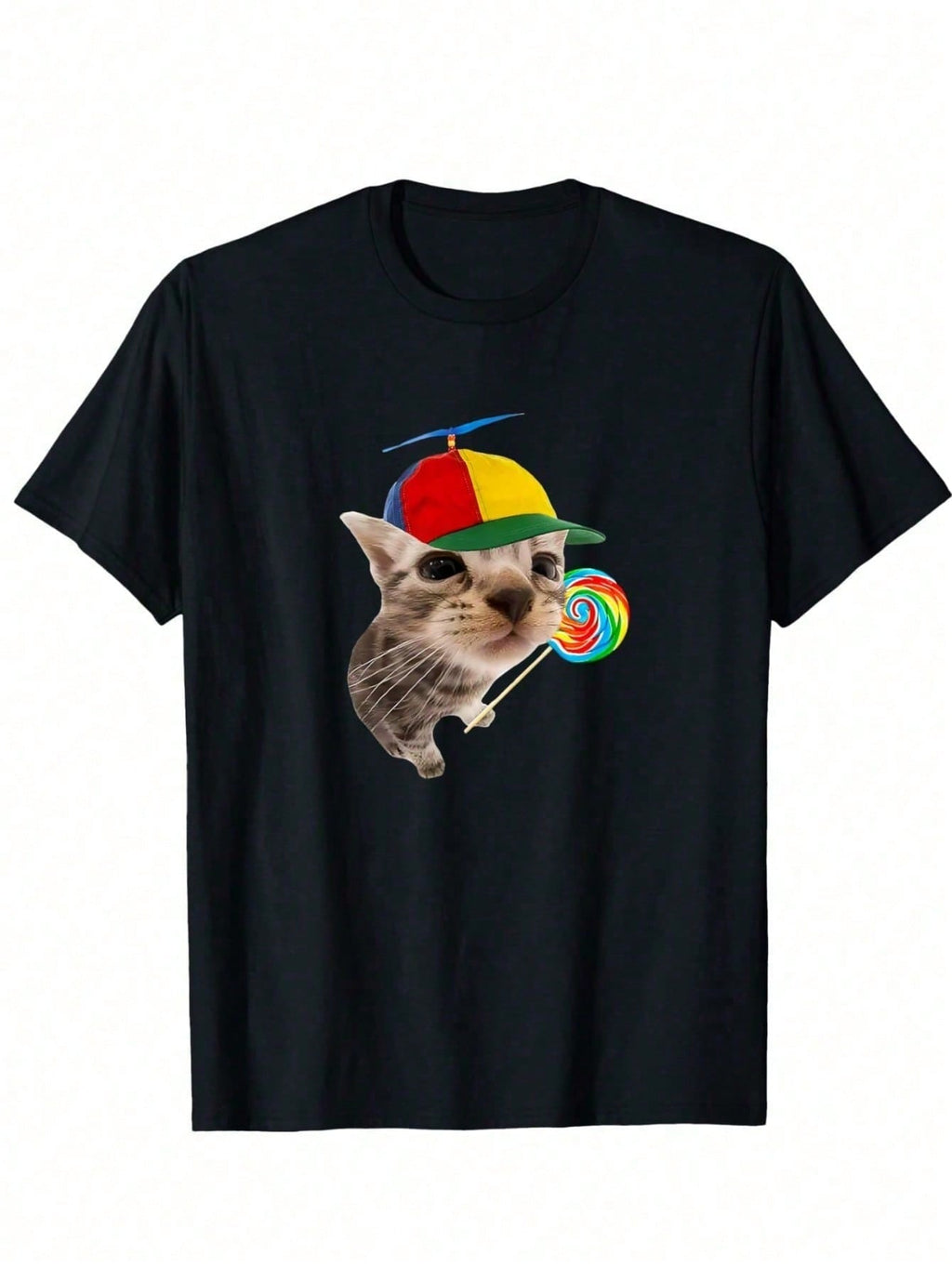 Silly Cat With Lollipop Meme T-Shirt, Unisex Graphic T Shirts