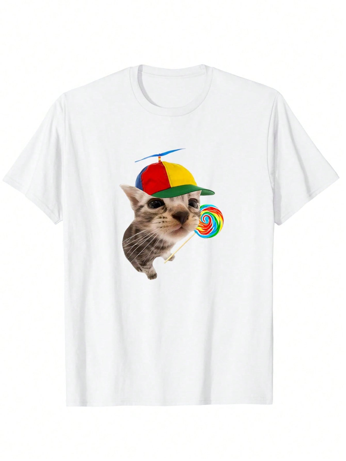 Silly Cat With Lollipop Meme T-Shirt, Unisex Graphic T Shirts