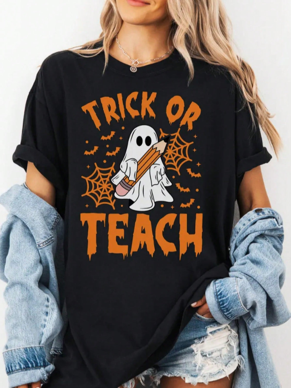 Women's T-Shirts Teacher Halloween Shirt, Halloween Teacher Shirt, Trick Or Teach Shirt, Spooky Teacher T-Shirt, Retro Ghost Shirt, Halloween Gift