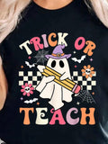 Women's T-Shirts Teacher Halloween Shirt, Halloween Teacher Shirt, Trick Or Teach Shirt, Spooky Teacher T-Shirt, Retro Ghost Shirt, Halloween Gift