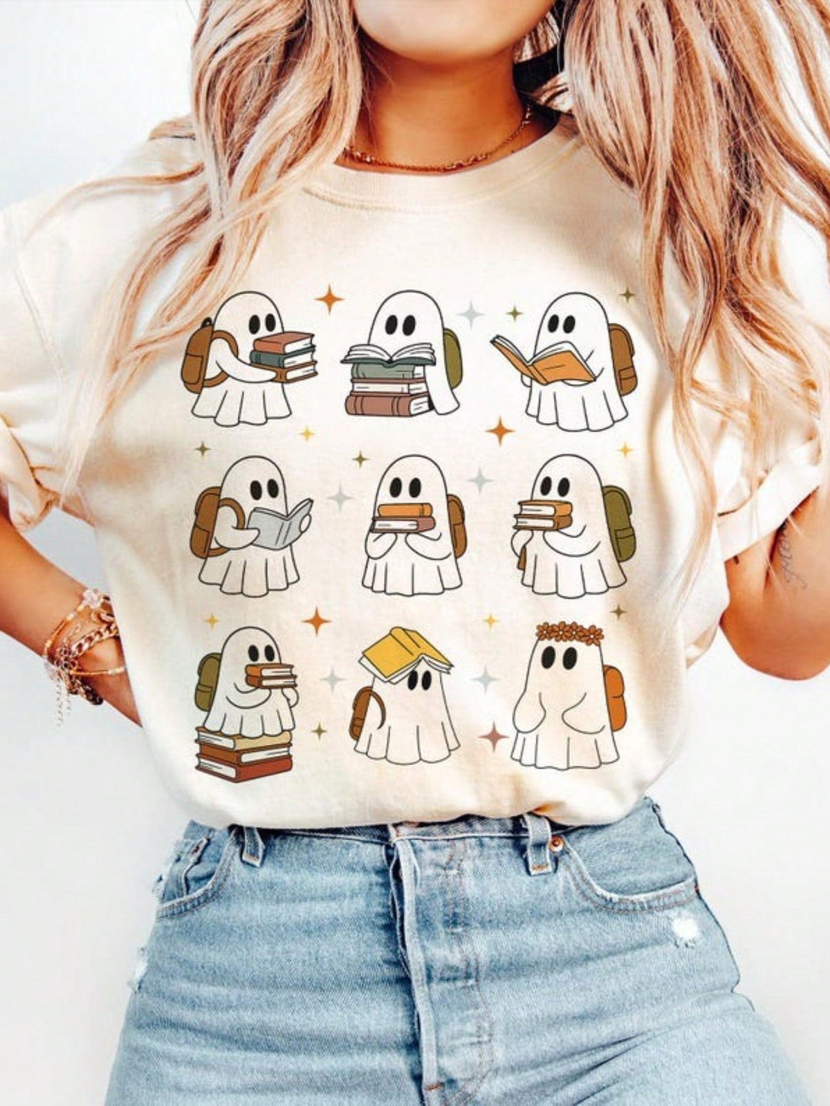 100% Cotton Ghost Reading Books Shirt,Bookish Halloween Shirt,Teacher Librarian Halloween Gift,Halloween Book Lover,Halloween School