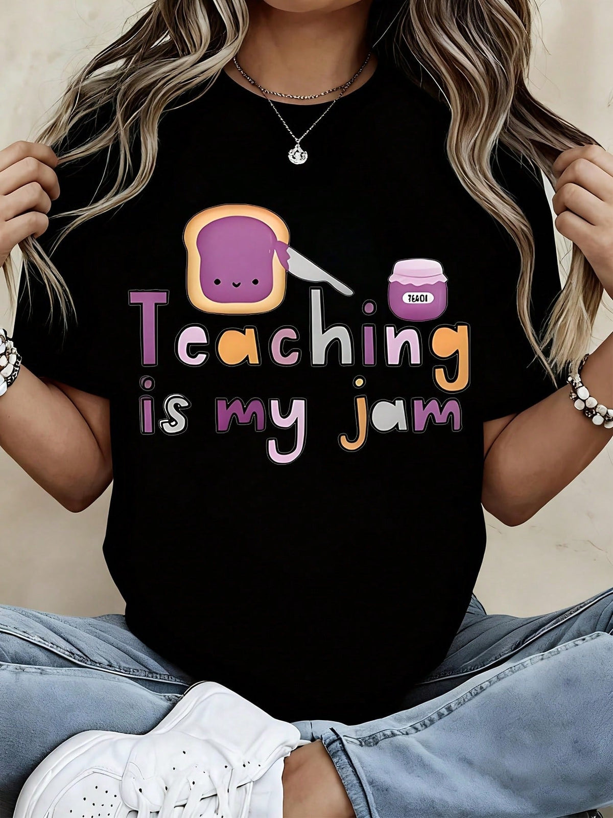 Teaching Is My Jam T Shirt White Toast And Jam Graphic Print For Teachers Casual Wear