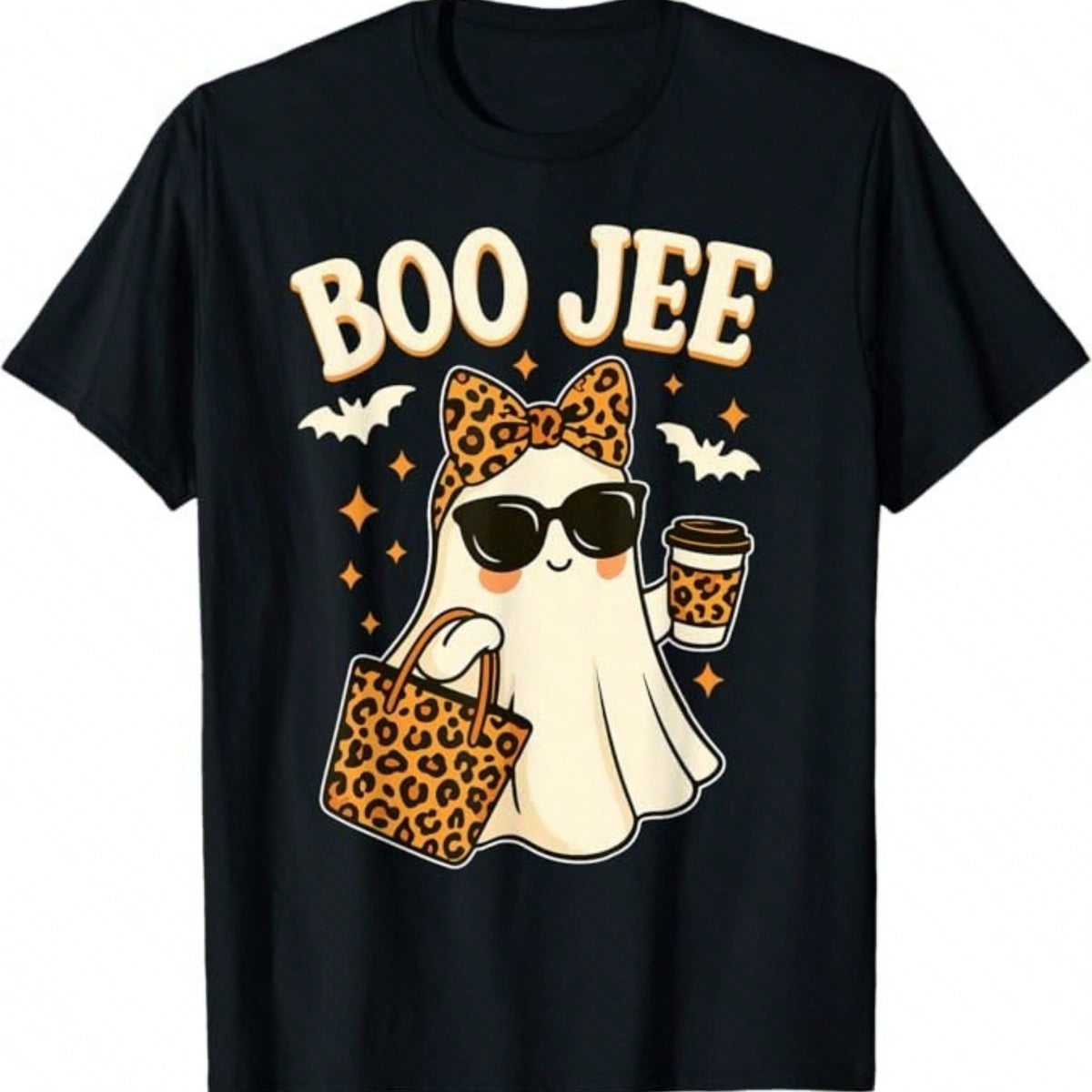 100% Cotton Printed T-Shirt Boo JEE Boojee Ghost Halloween Women Girls Feminine Holiday Graphic Soft Breathable Lightweight Casual Top