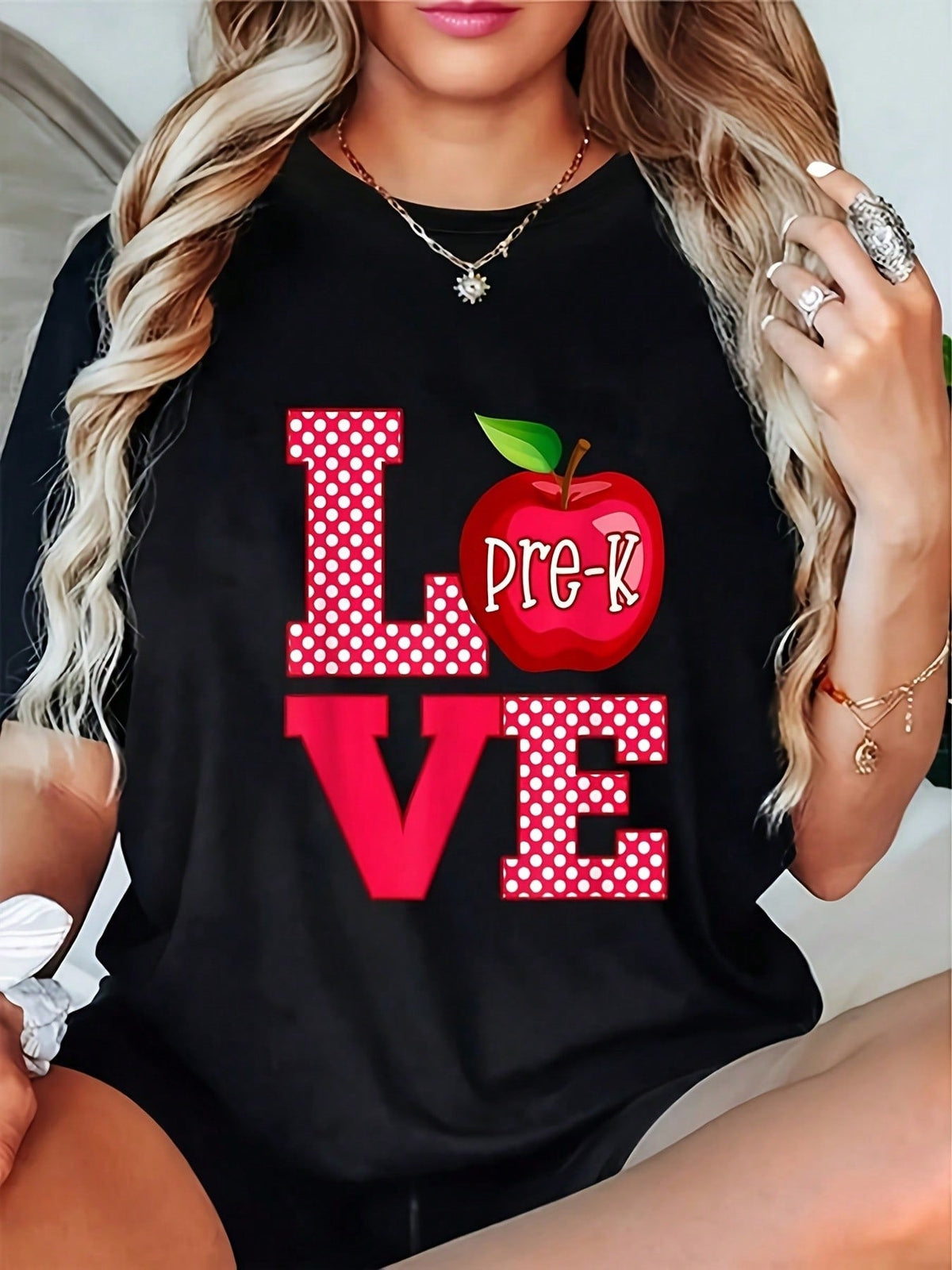Love Pre-K Cute Preschool Teacher Gift T-Shirt - Casual Short Sleeve Round Neck Top, Teacher Shirts, ShirtGift, Unisex, Hot Selling Items, Soft, Breathable