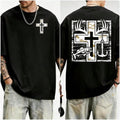 Men’s Camo Cross Deer Antlers Graphic T‑Shirt, Front Chest & Back Print Outdoor Fishing Hunting Faith Short‑Sleeve Cotton Tee