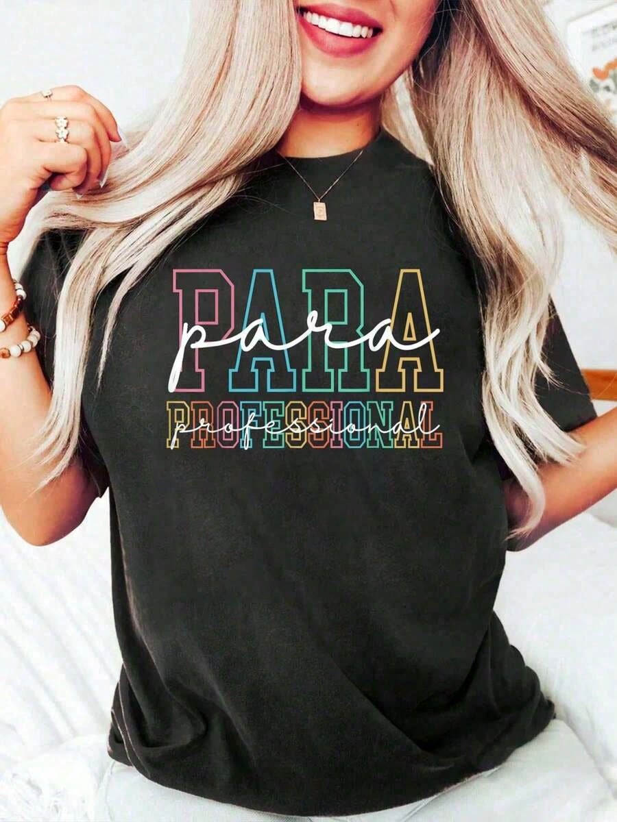 Paraprofessional Paraeducator First Day Back To School T-Shirt Cotton Graphic Tee For Women, Round Neck Short Sleeve Casual Tops