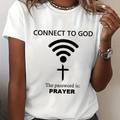 Women's Prayer T-Shirt - Connect To God Jesus Funny Religious Letter Print Short Sleeve Crew Neck Top, -Based Casual Summer Spring Tee