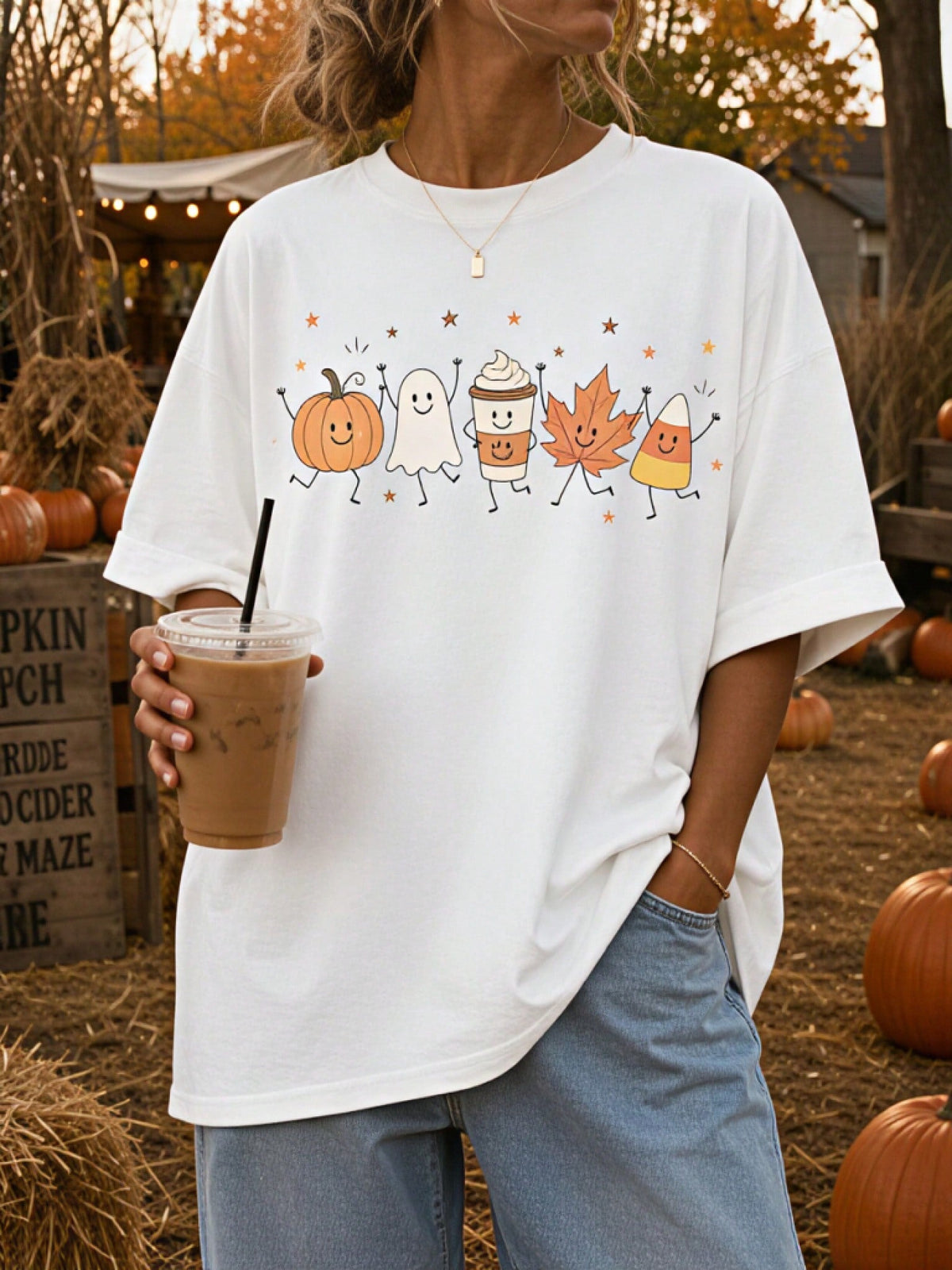 Retro Fall Doodles Shirt Cute Pumpkin Tshirt Funny Ghost Halloween Shirt Pumpkin Spice Tee Preppy Fall Shirts