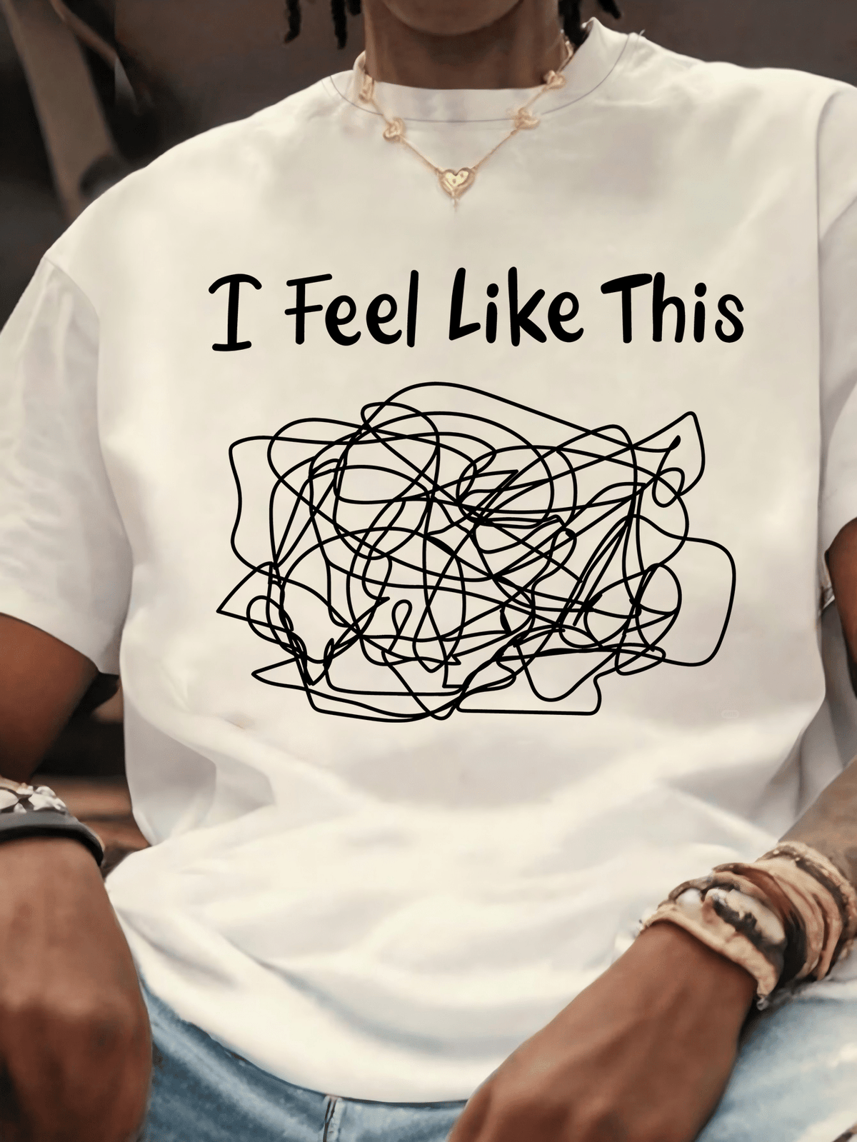 I Feel Like This Unisex Tee, Mental Health Abstract Scribble Graphic Casual Short Sleeve T‑Shirt