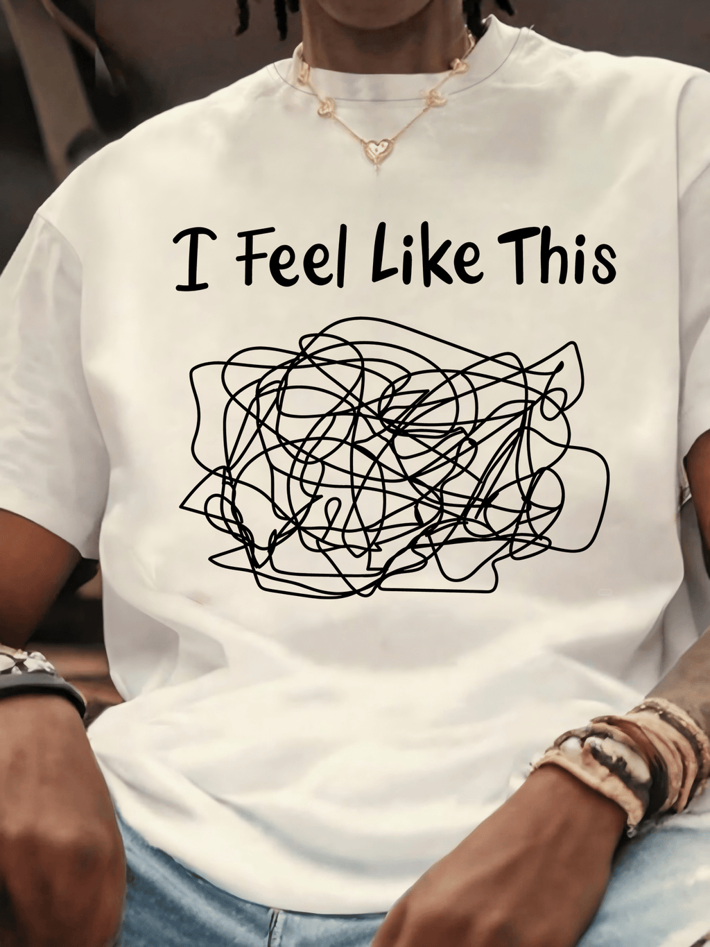 I Feel Like This Unisex Tee, Mental Health Abstract Scribble Graphic Casual Short Sleeve T‑Shirt