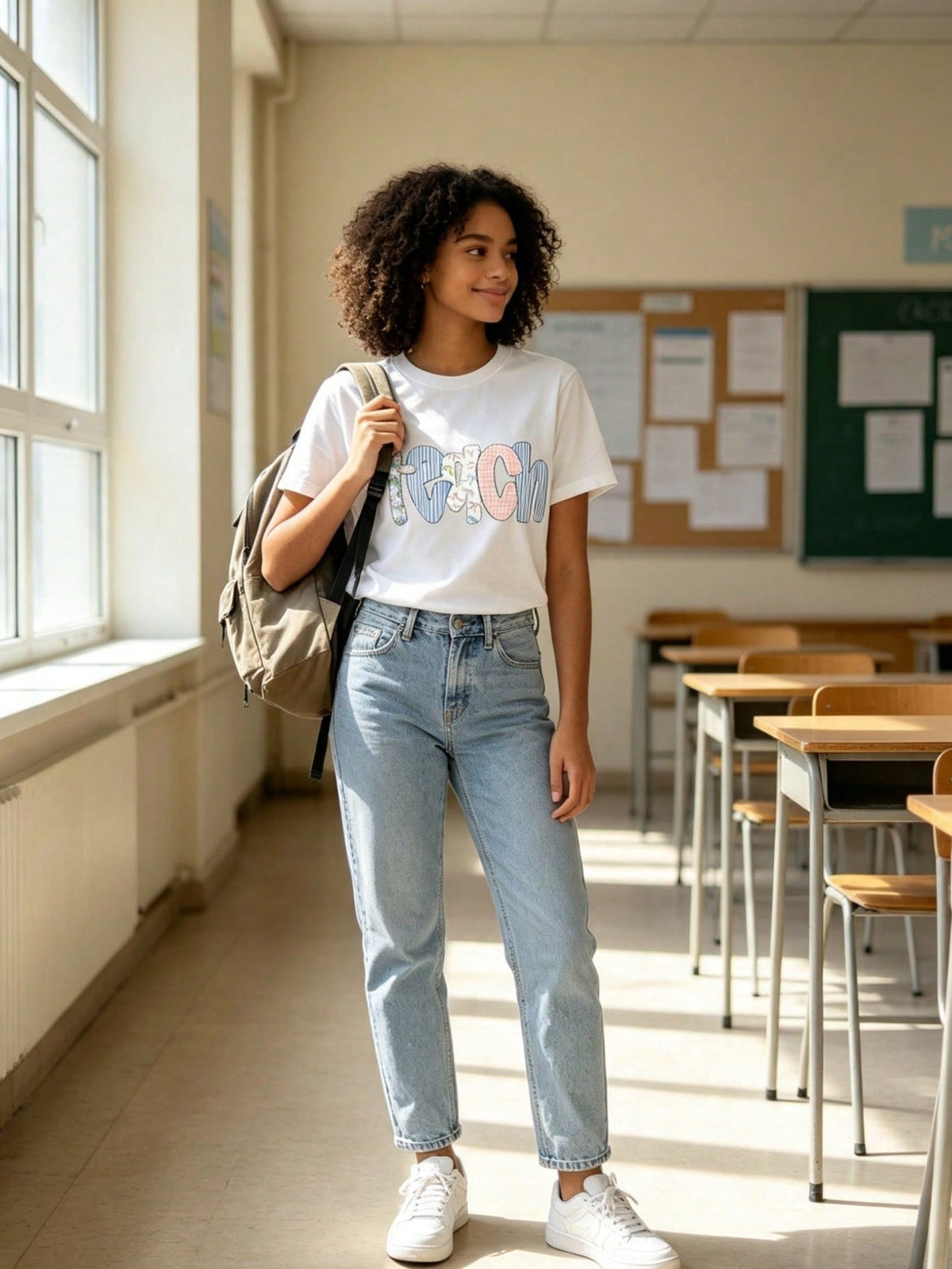 Teach Graphic T‑Shirt, Coquette Bow Floral Plaid Letter Teacher Tee, Women Casual Back To School Short Sleeve Top