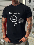 Men's Summer Outfits, Plz Use It Brain Stick Figure Graphic Tees, Funny Vintage T-Shirt, Loose And Breathable