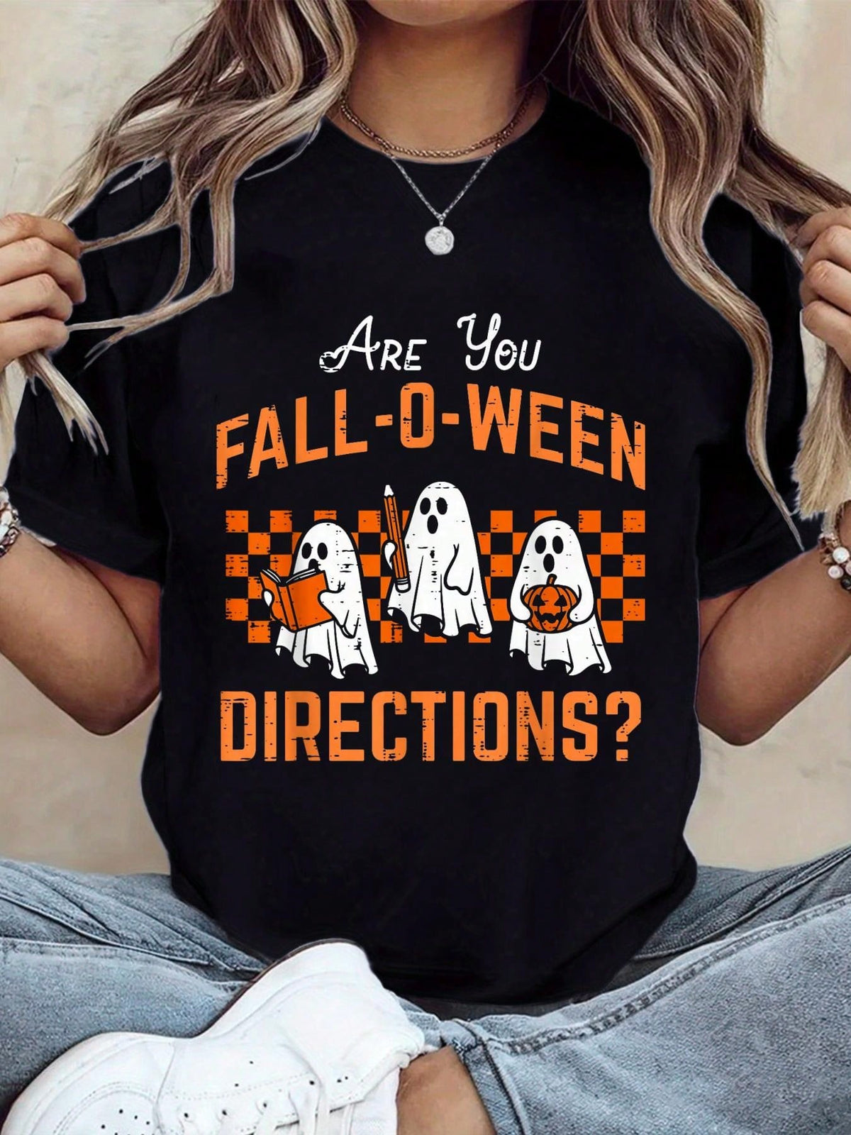 Are You Falloween Directions Funny Halloween Teacher Teach T-Shirt, Autumn Tops For Women