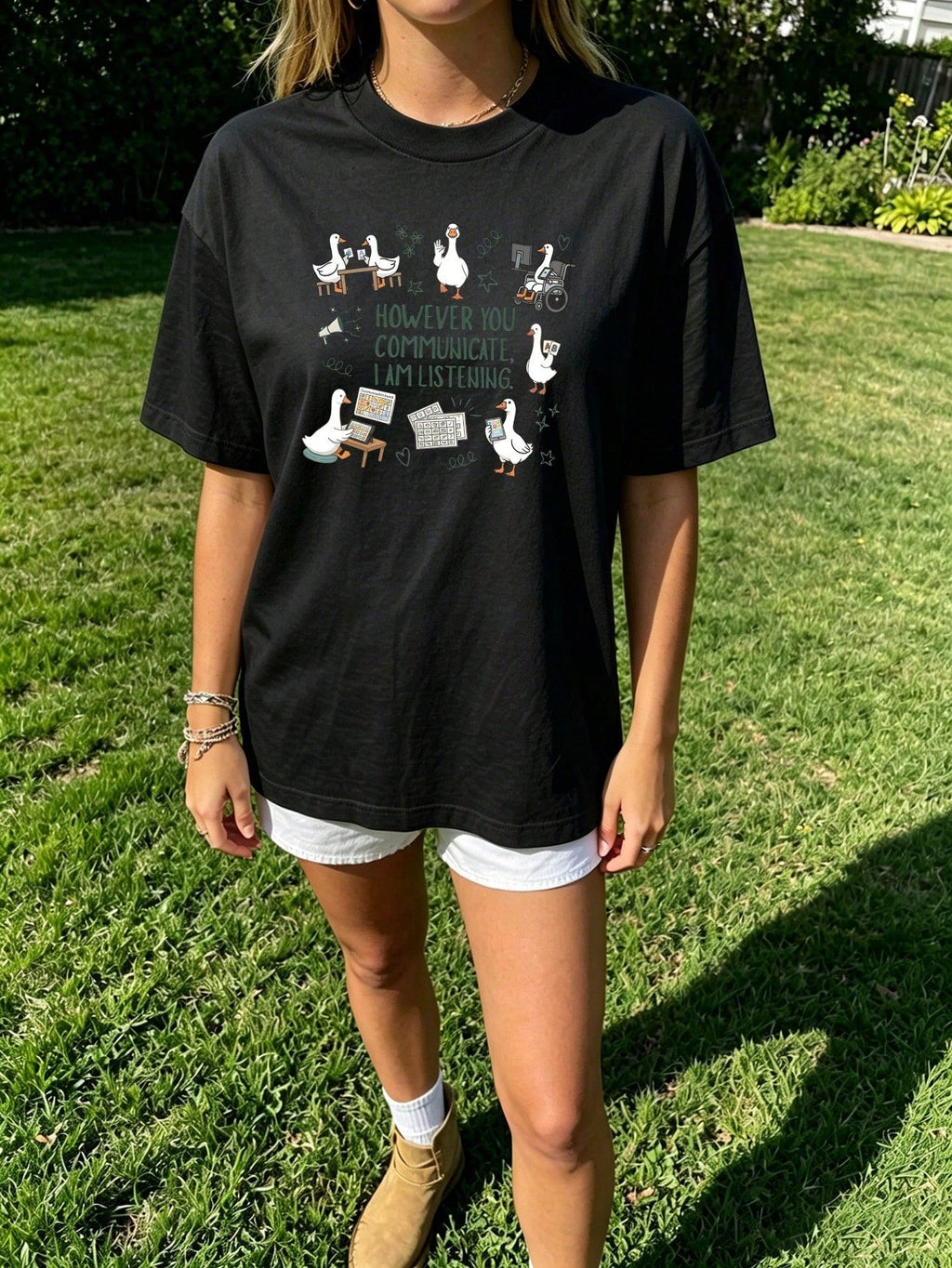 Special Education Teacher Short Sleeve T-Shirt Inclusion Duck Print Communication Board Top