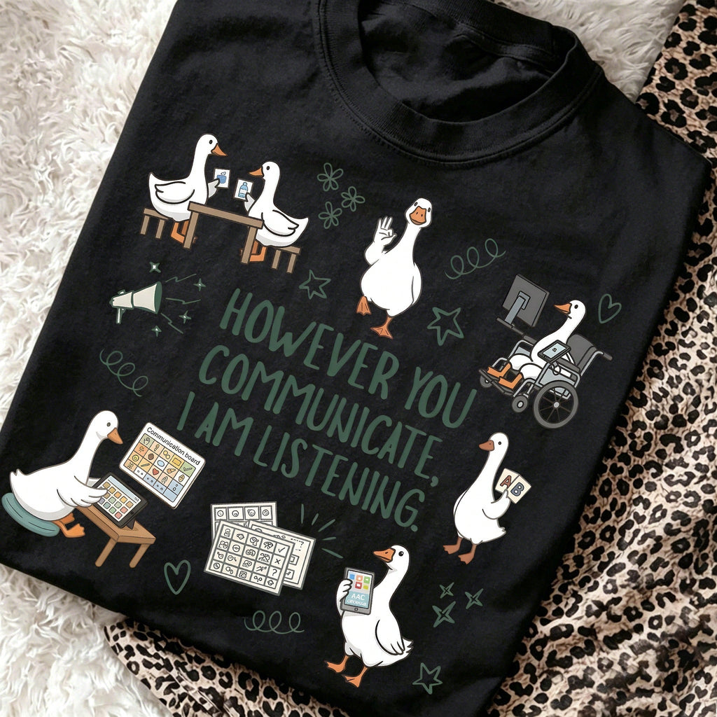 Special Education Teacher Short Sleeve T-Shirt Inclusion Duck Print Communication Board Top