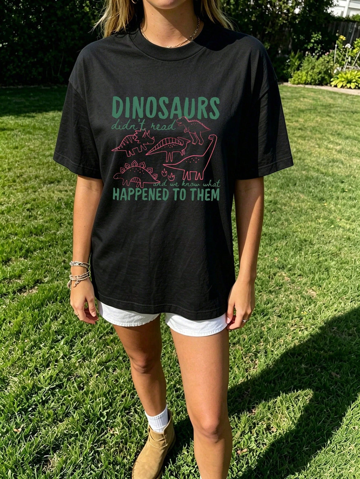Funny Dinosaur Reading T-Shirt Dinosaurs Didn't Read And We Know What Happened To Them Book Lover Teacher Graphic Tee