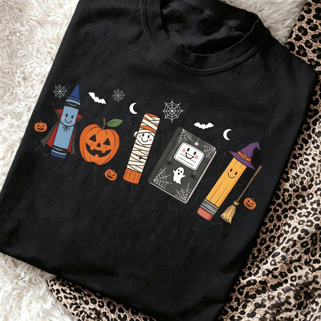 Halloween Teacher T-Shirt Cute School Supplies Witch Pencil Tee
