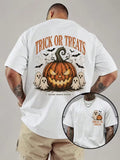 Halloween Graphic Print Men Short Sleeve T‑Shirt, Casual Crew Neck Tee For Holiday Party