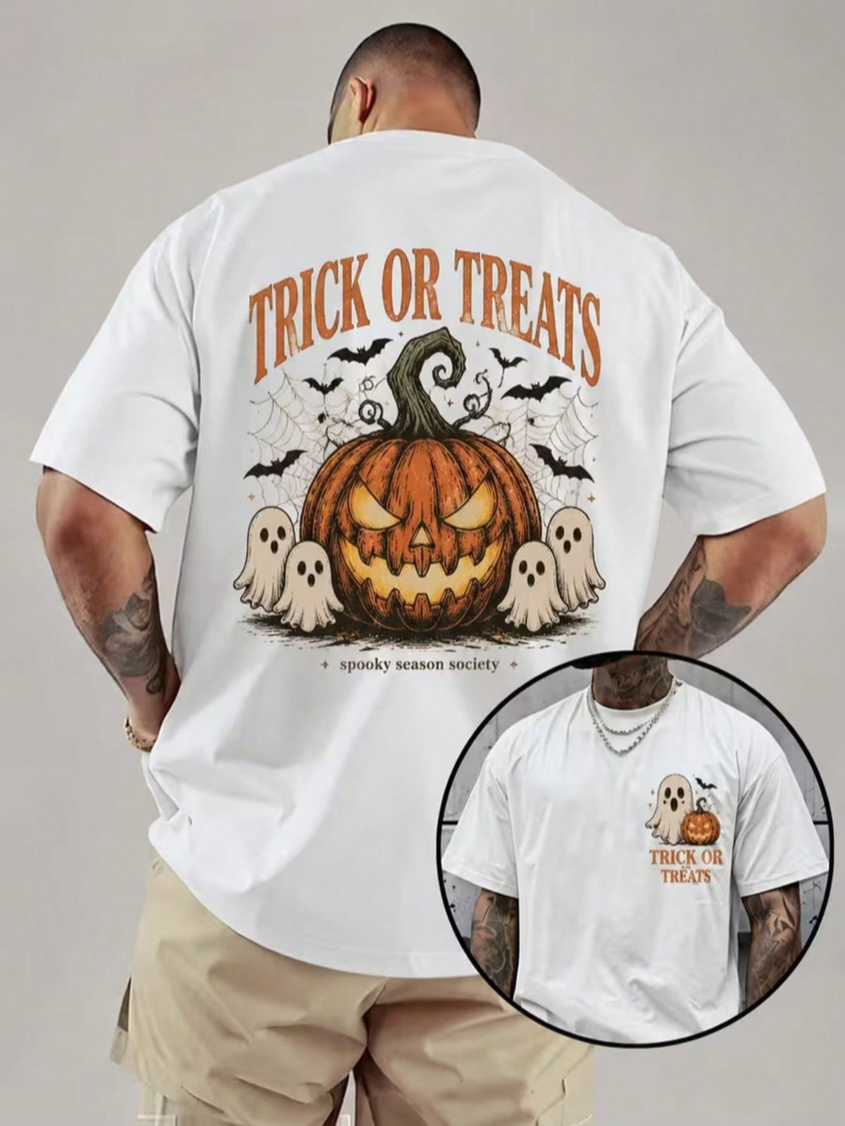 Halloween Graphic Print Men Short Sleeve T‑Shirt, Casual Crew Neck Tee For Holiday Party