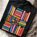 Book Lover T Shirt Women Colorful Stacked Books Graphic Tee Bookish Gift Top Cute Librarian Bookworm Tshirt Aesthetic Loose Fit Drop Shoulder