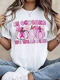 Women T Shirt In October We Wear Pink Pumpkin Print Breast Cancer Awareness Casual Sports Tee Top