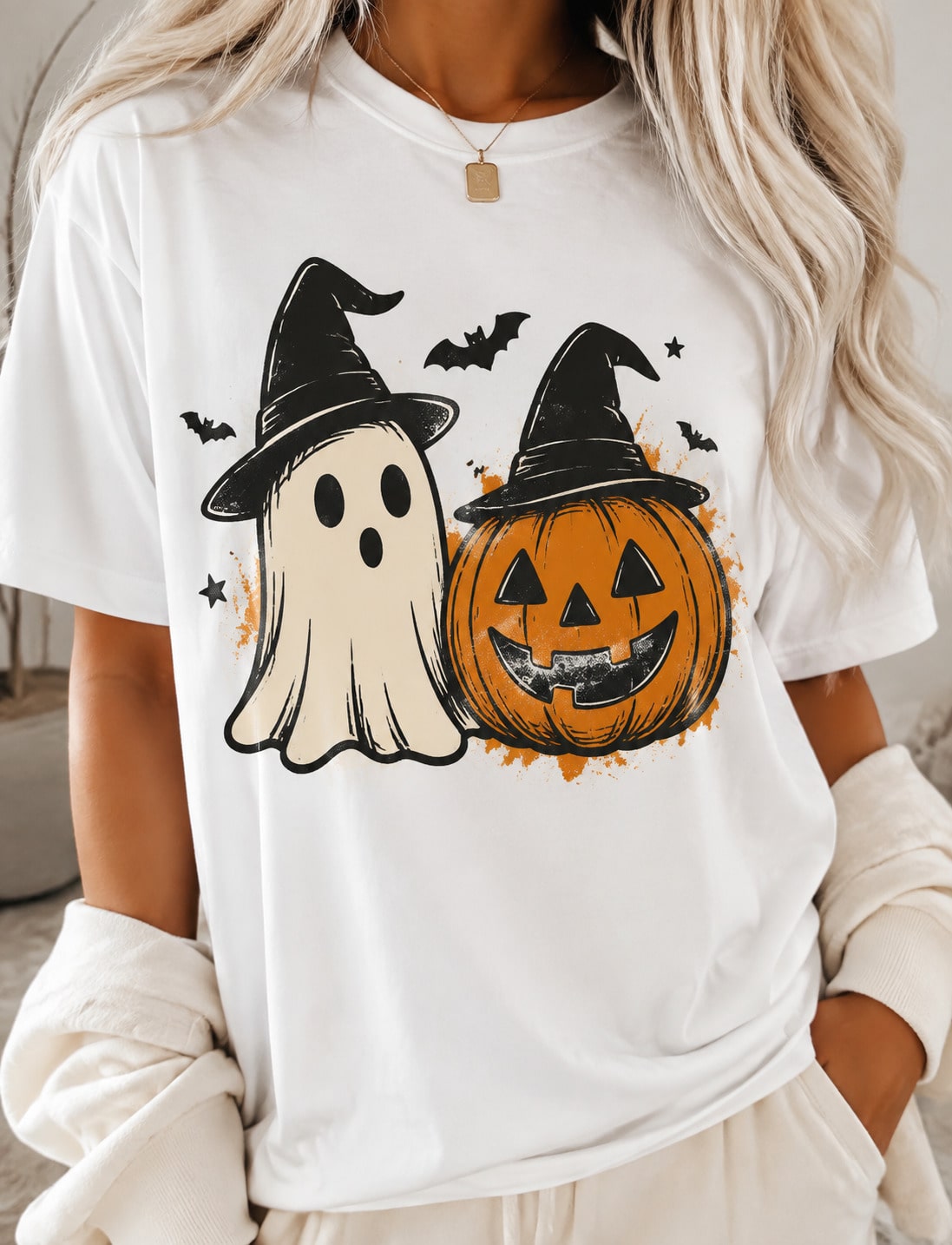 Women's Casual Halloween Pumpkin & Ghost Print Short Sleeve Round Neck T-Shirt For Fall Festival Fun Outfits