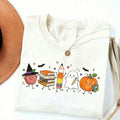 Women's Teacher Halloween Cute Cartoon Classroom Graphic T-Shirt Fall Tops