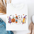 Women Teacher Halloween Cute School Supplies Crayon Pumpkin Glue Stick Pencil Graphic Print Crew Neck Short Sleeve Yellow T-Shirt Fall Top