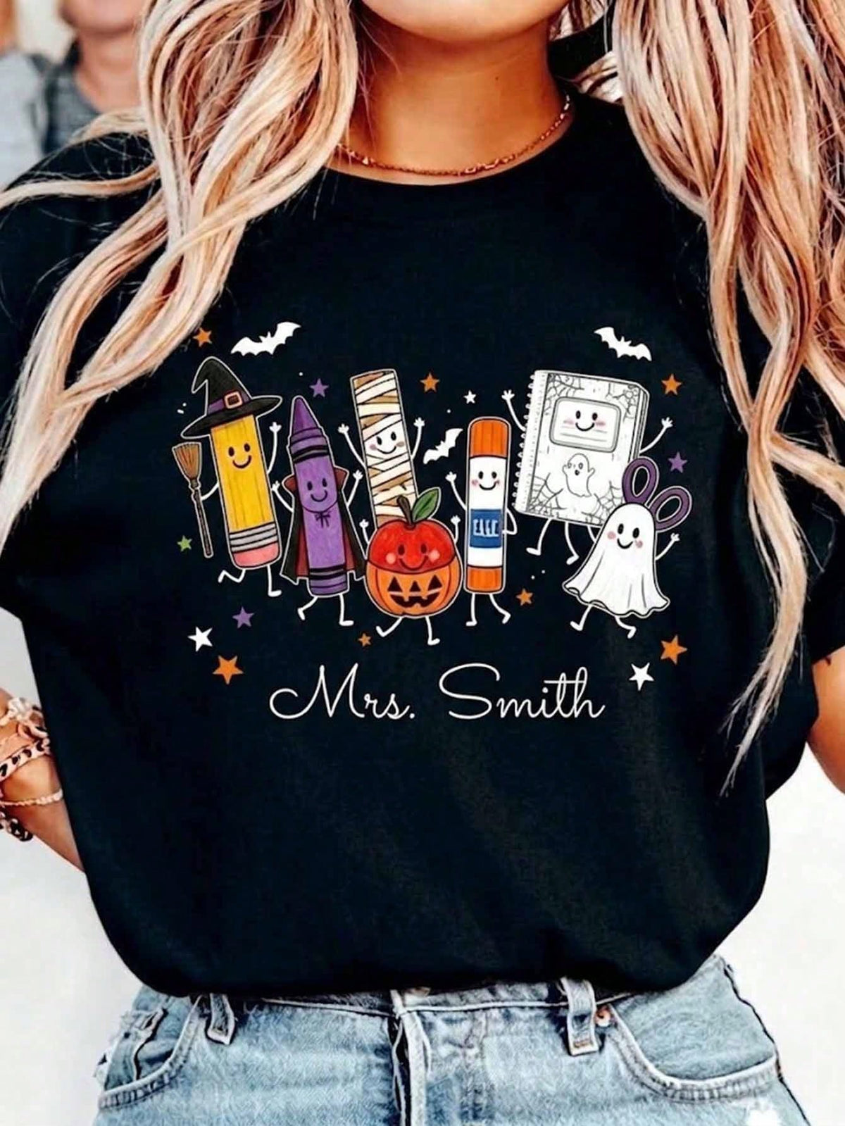 Custom Halloween Teacher Shirt, Funny Teacher Life Tee, Spooky School Supplies, Back To School Gift Cute Ghost Preschool Tee, Funny T-Shirt