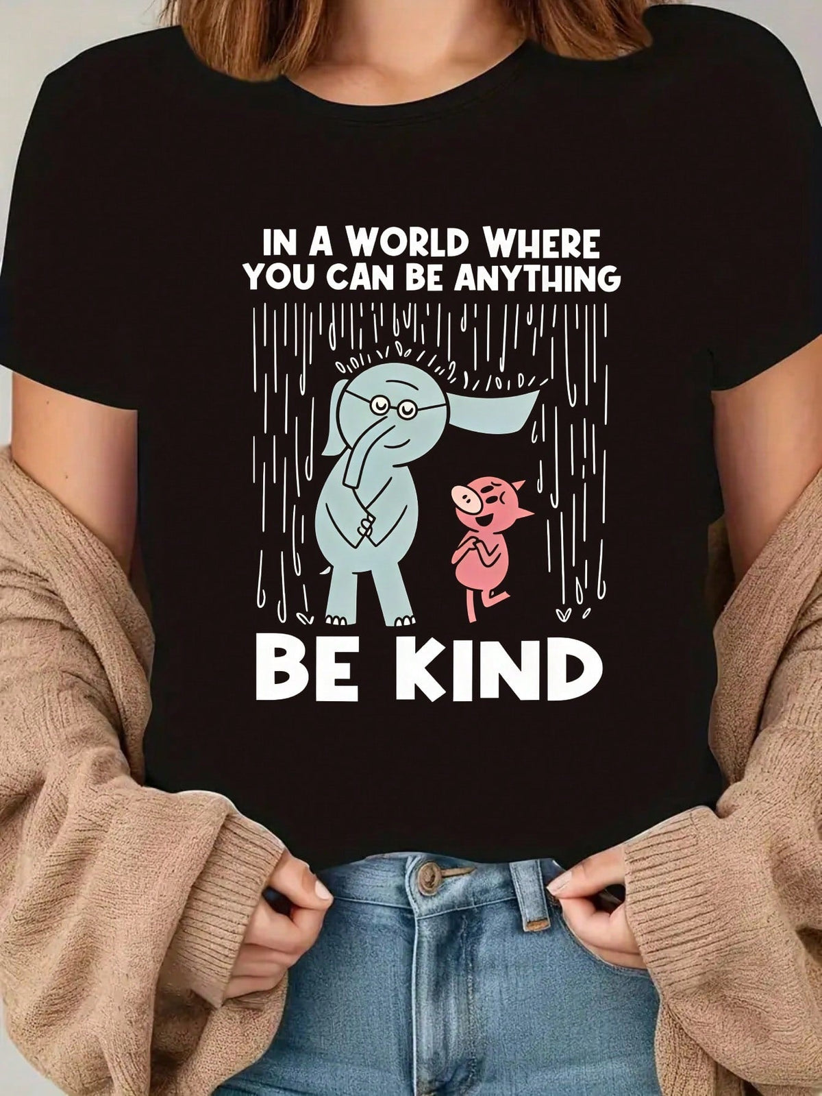 Women's Elephant & Piggie "Be Kind" T-Shirt - Short Sleeve Top With Iconic Book Characters