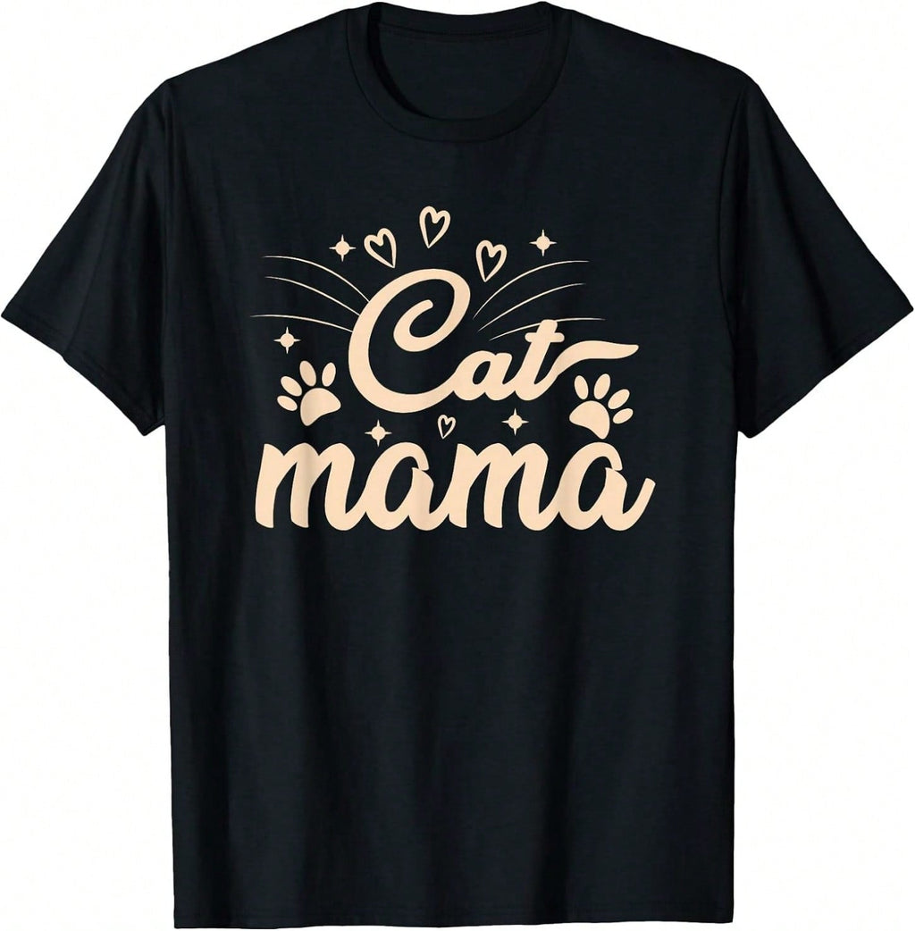 Women's T-Shirt With " CAT MOM" Lettering, Cat Lover T-Shirt
