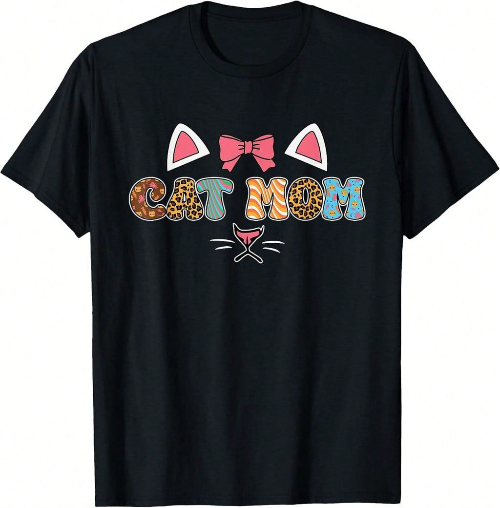 Women's T-Shirt With " CAT MOM" Lettering, Cat Lover T-Shirt