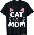 Women's T-Shirt With " CAT MOM" Lettering, Cat Lover T-Shirt