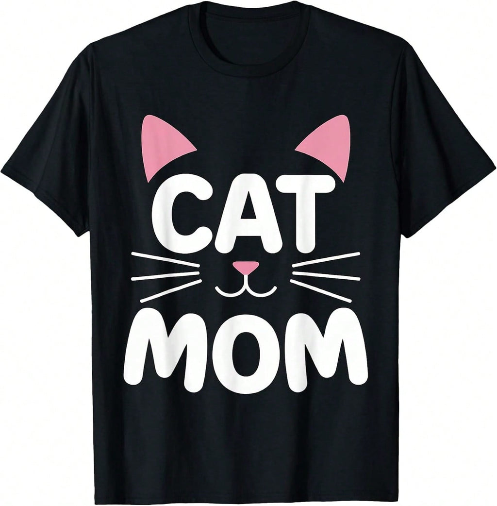 Women's T-Shirt With " CAT MOM" Lettering, Cat Lover T-Shirt