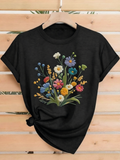 Colorful Wildflower T-Shirt, Vibrant Floral Bouquet Graphic Tee, Women's Cotton Crew Neck Short Sleeve Casual Top