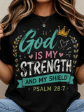 God Is My Strength And My Shield Women's Graphic T‑Shirt, Christian Faith Psalm 28:7 Short‑Sleeve Crew Neck Casual Tee Tops