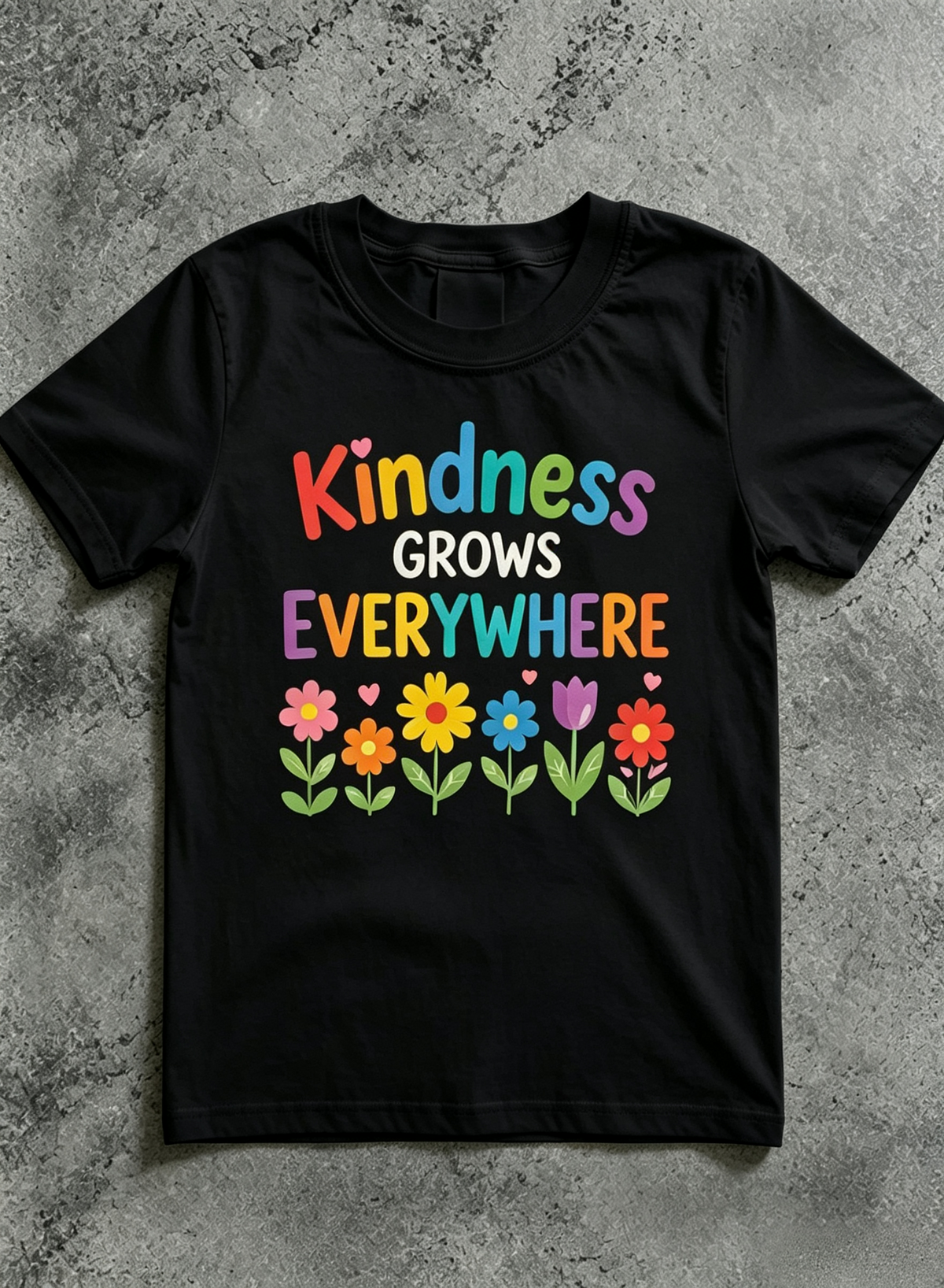 Kindness Floral Short Sleeve T-Shirt, Kindness Grows Everywhere Inspirational Casual Graphic Top
