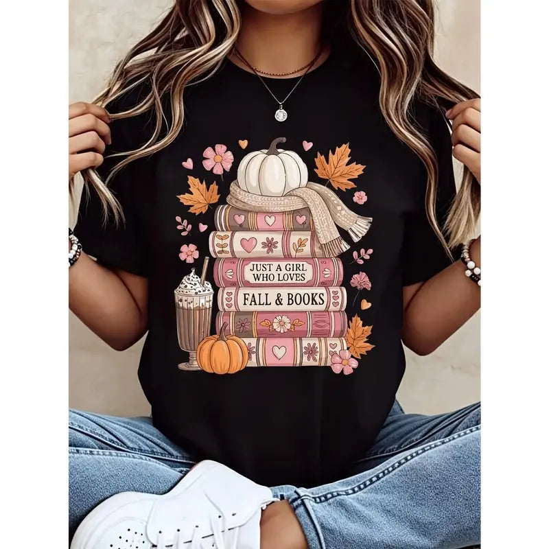 Women's Short-Sleeve Essential Tops - Casual Autumn Tee, For Fall Book Lovers, Comfortable Fabric Fall Reading Gift, Shortsleeve, Breathable
