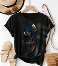Vintage Botanical Leaf Graphic T‑Shirt, Fashionable Soft Stretchy Casual Short‑Sleeve Top For Women