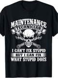 Maintenance Technician Graphic T‑Shirt, Skull Wrench Vintage Distressed Short Sleeve Tee for Men