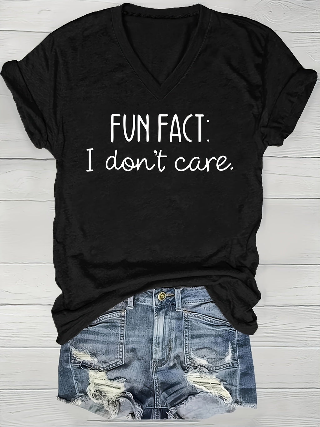 Women’s Funny Graphic T-Shirt “Fun Fact I Don’t Care” Casual Short Sleeve Neck Loose Fit Summer Tee